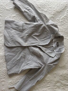 Men's Casual Striped Button-Down Shirt Jacket - Gray/White